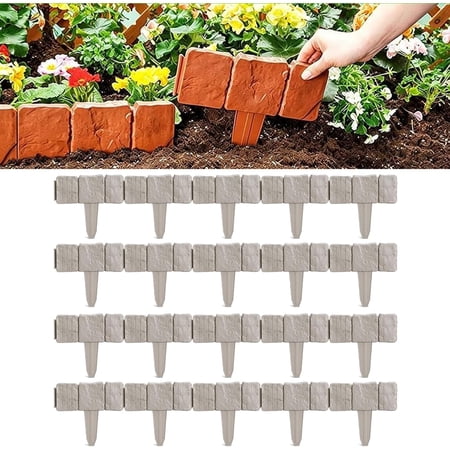 Plastic Garden Retaining Fence, Stone-Look Lawn Edging Border with Flexible Interlocking Design, No Dig Weatherproof Decorative Landscape Edging for Outdoor Yard (Cement Gray,20)