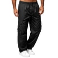 thumbnail image 2 of Loose Cargo Pants For Men Plain Elastic Waist Drawstring Multi-Pocket Hiking Pants Casual Outdoors Black L, 2 of 7
