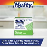 Hefty Heavy Duty Disposable Plastic Spoons, Clear, 300 Count