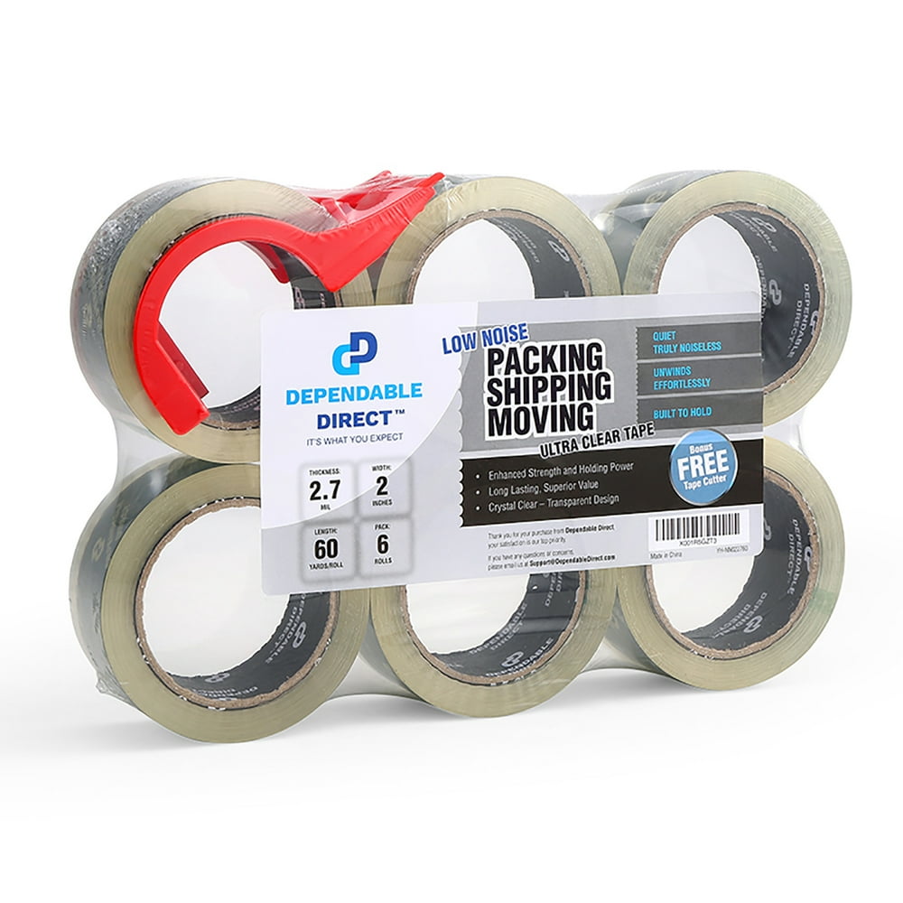 Quiet Unwind Industrial Packing Tape (6 Rolls) 60 Yds/Roll 2" Wide