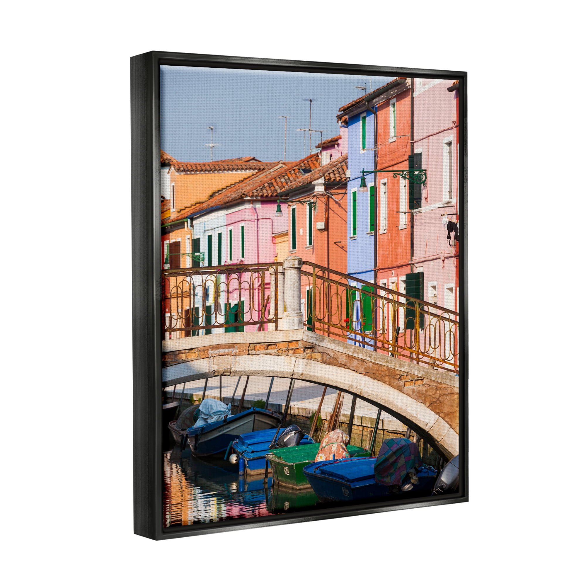 Stupell Town River Canal Boats Scenery Transportation Photography Black Floater Framed Art Print Wall Art