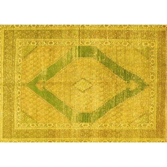 Ahgly Company Machine Washable Indoor Rectangle Persian Yellow Traditional Area Rugs, 5' x 7'