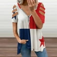 thumbnail image 2 of Panama Flag Womens Summer V Neck Zipper Top Short Sleeve T Shirt Off Shoulder Top Casual Classy Loose Shirts, 2 of 7