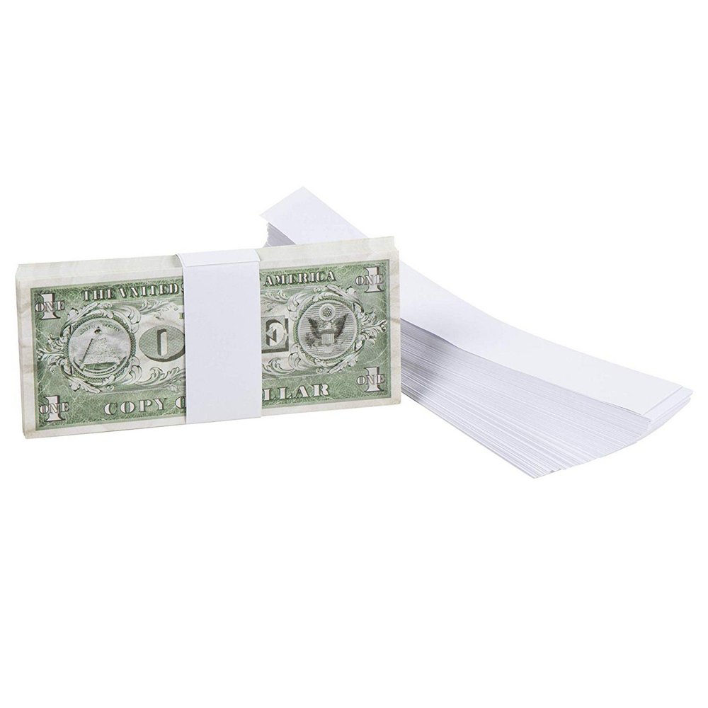 300Pack Blank White Paper Currency Money Band Straps, No Denomination