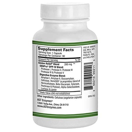 Gluten Relief Plus 90 Vegetarian Capsules - Gluten Digestion Support Premium Natural Digestive Enzyme Formula - Contains DPP-IV Enzyme Complex AST Enzymes