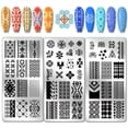 thumbnail image 1 of 3 placas de estampación geométricas para uñas, plantillas de mosaico para uñas, plantillas de diseño exótico para uñas, placas de imágenes de uñas de acero inoxidable con cuadrícula de rayas., 1 of 7