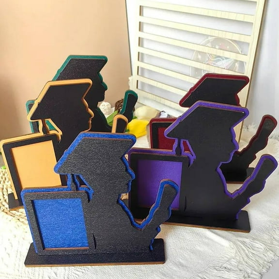 sunsanly 2024 Graduation Photo Wooden Frame Male Female Graduates Outline 3D Desktop Graduation Picture Display Frame Grad Theme Party Decoration Gift