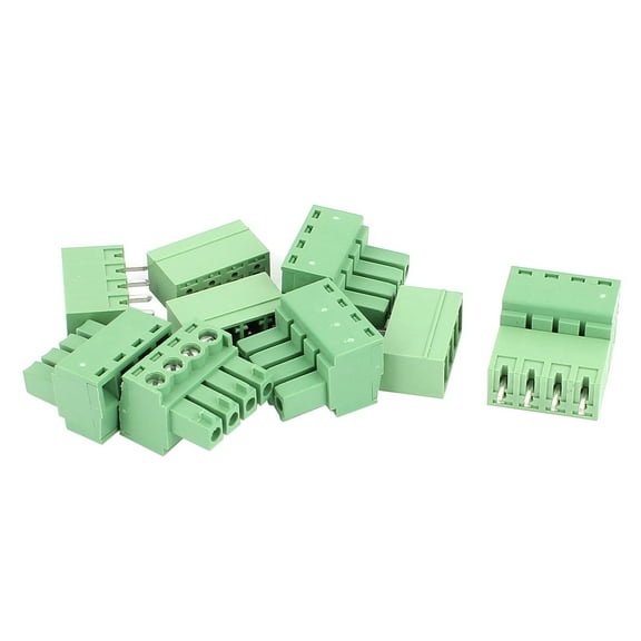 5 Pairs Green 4P 3.81mm Spacing PCB Screw Terminal Block Connector 300V 8A