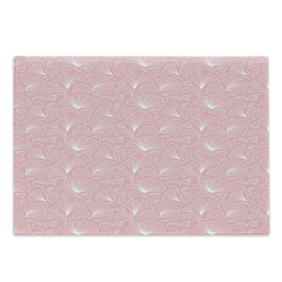 Pale Pink Cutting Board, Ornamental Floral Pattern with Swirled Lines Flourishing Petals Feminine Girls Design, Decorative Tempered Glass Cutting and Serving Board, Large Size, White, by Ambesonne