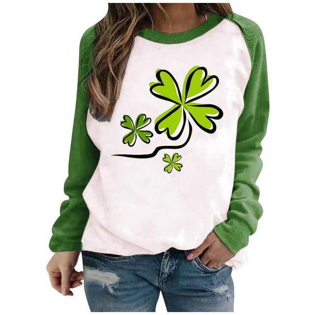 Besolor Chandails de la Saint-Patrick pour Femmes à Manches Longues avec Trèfle, Col Rond, Tunique de Vacances