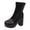 Black, variant on Chunky High Heel Platform Mid Calf Boots for Ladies Faux Leather Stretchy Fall Boots with Side Zipper