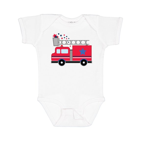 Inktastic 4th of July Firetruck with Red and Blue Stars Boys or Girls Baby Bodysuit