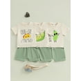 thumbnail image 3 of Toddler Baby Boy Summer Outfits 6 12 18 24 Months 2T 3T Cucumber Letter Print Round Neck Short Sleeve Tops with Solid Color Shorts Clothing Set, 3 of 9