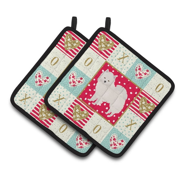 American Eskimo Love Pair of Pot Holders