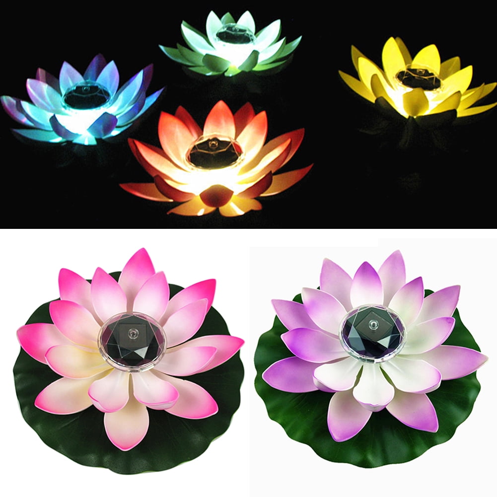 Solar Power LED Color Changing Lotus Flower Floating Lamp DIY Garden Pool Light 
