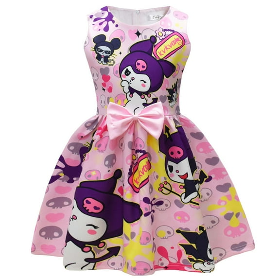 Girls kuromis Movie Cartoon Graphics Knee Length Zipper Princess Casual Dress Summer Toddler Bowknot Tutu Skirt Clothes A-Line Printed Party Kids Sundress Cosplay Dresses Costume Anime Gifts 3-9 