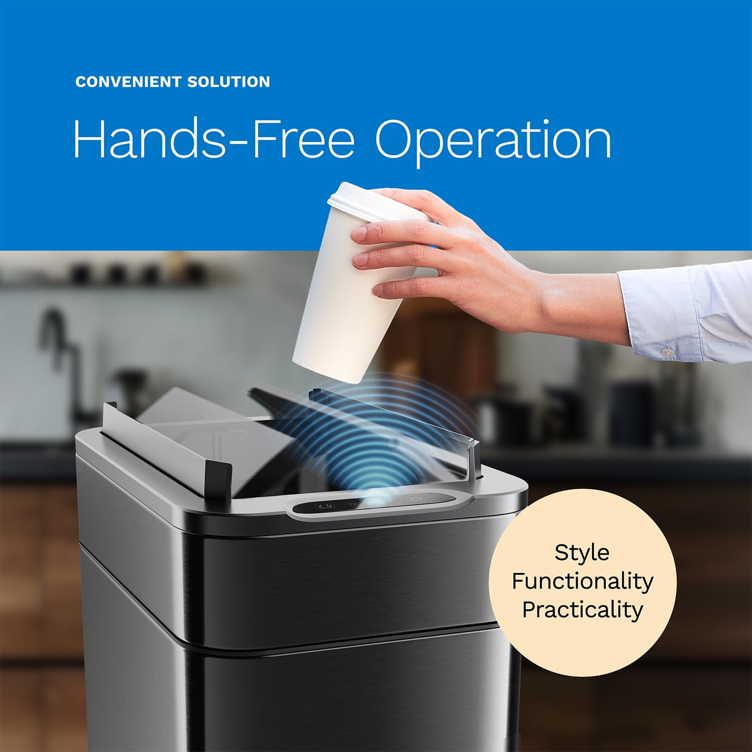 (2 pack) hOmeLabs Robust 13 Gallon Sensor Trash Can, Retractable Butterfly Lid, Batteries Included, Maximizing Space, Easy to Clean, Battery-Powered - Dark Stainless Steel