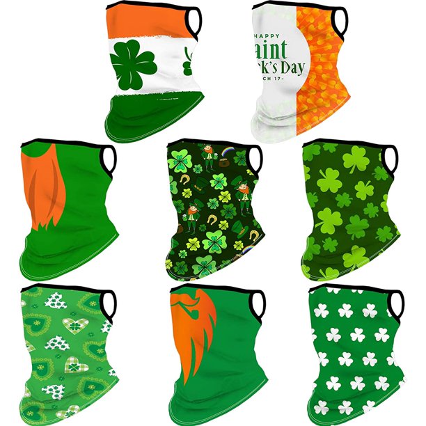 Sports Outdoors 8 Pieces St Patrick S Day Face Bandana Neck Gaiter With Ear Loops Multi Functional Seamless Face Covering Scarf Irish Shamrock Balaclava Headband For Women Men Holiday Sports Walmart Com