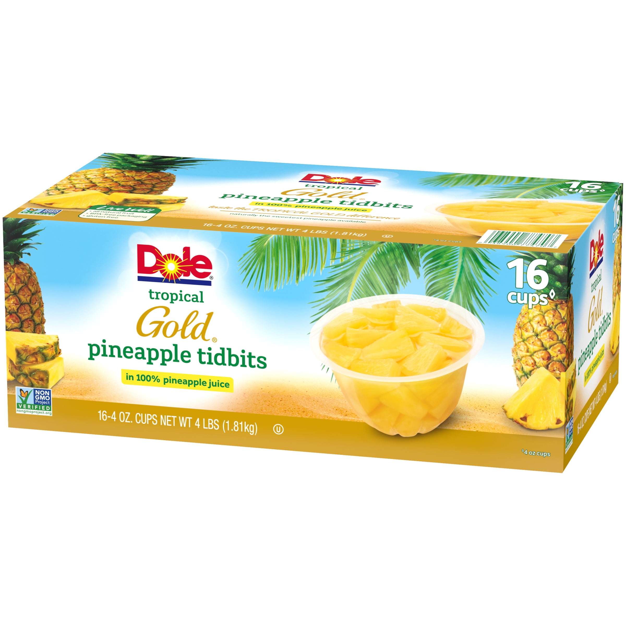 Dole Pineapple Tidbit Bowls 16 Ct Cups