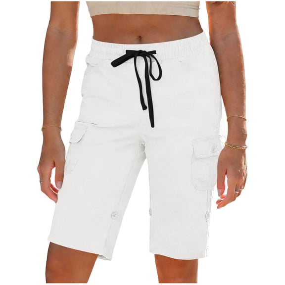 Hurxie Women's Cargo Shorts Quick Dry Athletic Shorts Lightweight Running Summer Hiking Shorts with Pockets White,L
