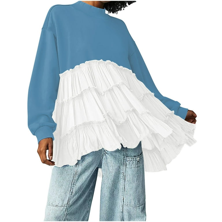 Lindreshi Fall Dresses for Teens with Long Sleeves Fashion Women's Casual Over Sized Sweatshirt Dress Long Sleeve Dress Round-Neck Ladies Sweatshirts
