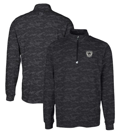Men s Cutter & Buck Black Las Vegas Raiders Throwback Logo Big & Tall Traverse Camo Print Stretch Quarter-Zip Pullover