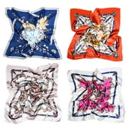 Women's Large Satin Square Silk Feeling Hair Scarf 35.4 x 35.4 inches, 4Pcs