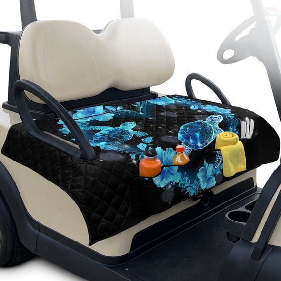 Pzuqiu Heart-Shaped Turtle Pattern Golf Cart Seat Covers Protector Quilted Golf Cart Seat Covers, 4 Front Pockets Portable Golf Cart Bench Seat Cover