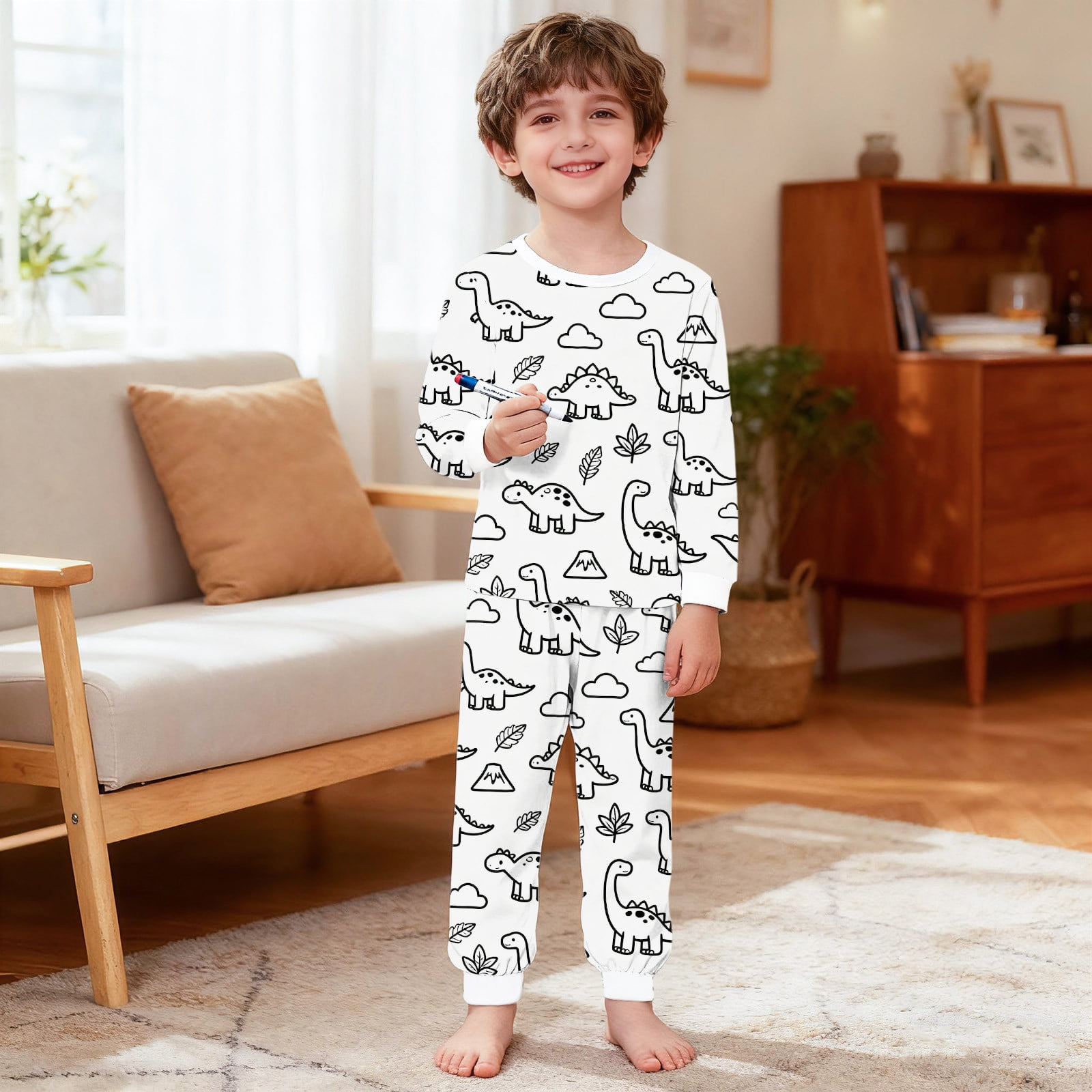 Owordtank Kids DIY Colorable Pants Set Boys Girls Hand Painted T Shirts and Pants Sets Funny Cartoon Coloring 2 Piece Outfits