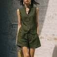 thumbnail image 2 of VBVC Women's Linen Sleeveless Vest 2 Piece Short Sets , Summer Vacation Matching Outfits For Women , Ladies' Stand Collar Button Suit Sets with Pockets,Army Green,S-2XL, 2 of 6