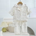 thumbnail image 2 of Fesfesfes Children's Summer Pajama Set Printed Short Sleeve Lapel Sleepwear,Comfortable 2-Piece Nightclothes,Soft and Breathable for Boys Girls Home or Travel(Multicolor,10-11 Years), 2 of 3