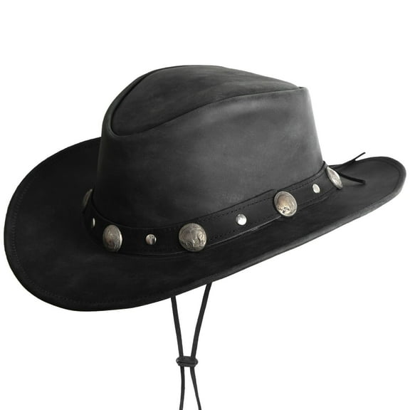 Bullring Leather Hat Western Cowboy for Men & Women - S - Black