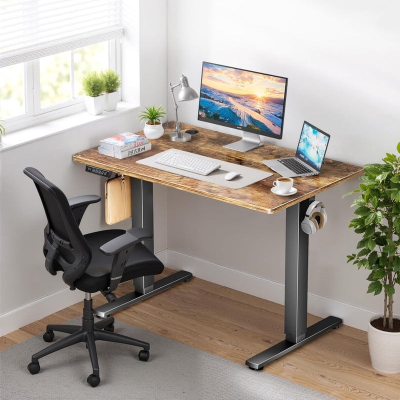 Kelno 40 Inch Electric Standing Desk Adjustable Height Ergonomic Sit Stand Computer Desk with Memory Preset,Rustic Brown