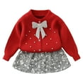 thumbnail image 5 of oqasdz Girls Clothes Kids Bow Prints Long Sleeve Button Down Cardigan Sweater with Rhinestones and Sequins Knitted Skirt Outfit Comfort Fit Durable Casual Outdoor Dailywear, 5 of 5