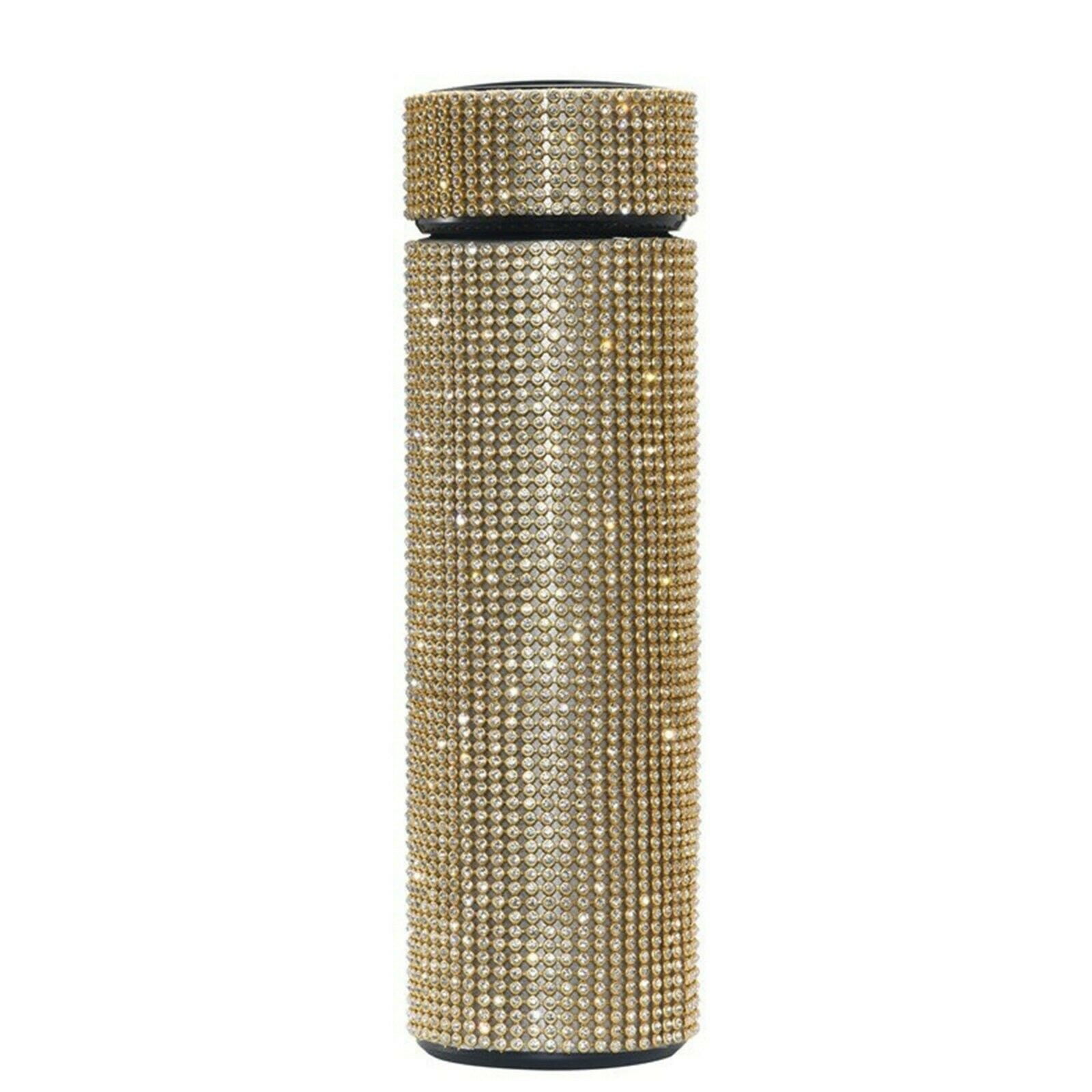 500ml Creative Diamond Thermos Bottle Water Bottle Stainless Steel Smart Temperature Display Vacuum Flask Mug Gift for Men Women Gold