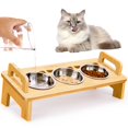 thumbnail image 1 of Cuenco de comida para gatos Woodever Elevated 3 de acero inoxidable con soporte, 1 of 7