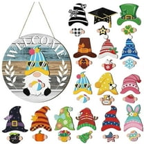 Uminens Interchangeable Wooden Decor Holiday Seasonal Decorations with Pieces and Detachable Hats Changeable Welcome Sign for Home