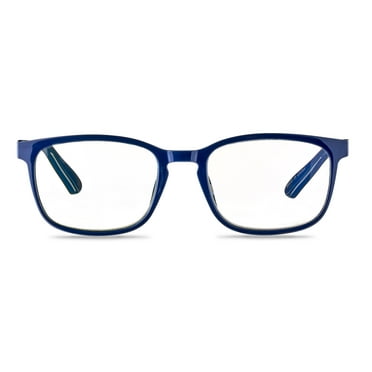 Equate Unisex Pike Bluelight Rectangular Reading Glasses with Case, Dark Grey Blue,  1.50