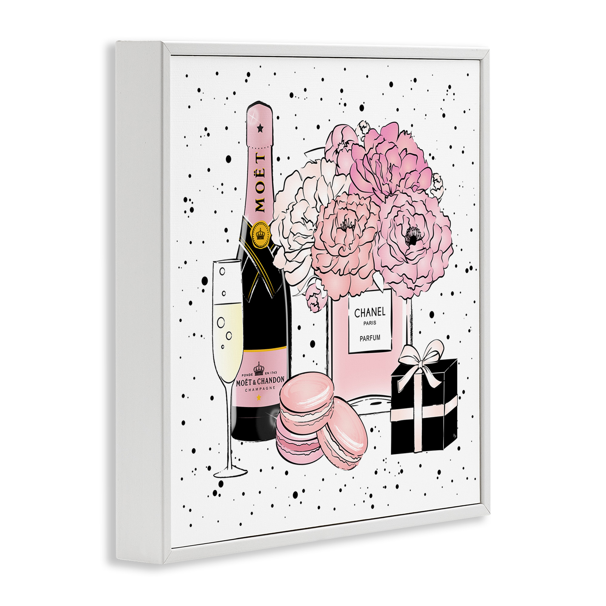 Stupell Industries Pink Glam Celebration Champagne Beauty & Fashion Painting White Framed Art Print Wall Art, 12 x 12