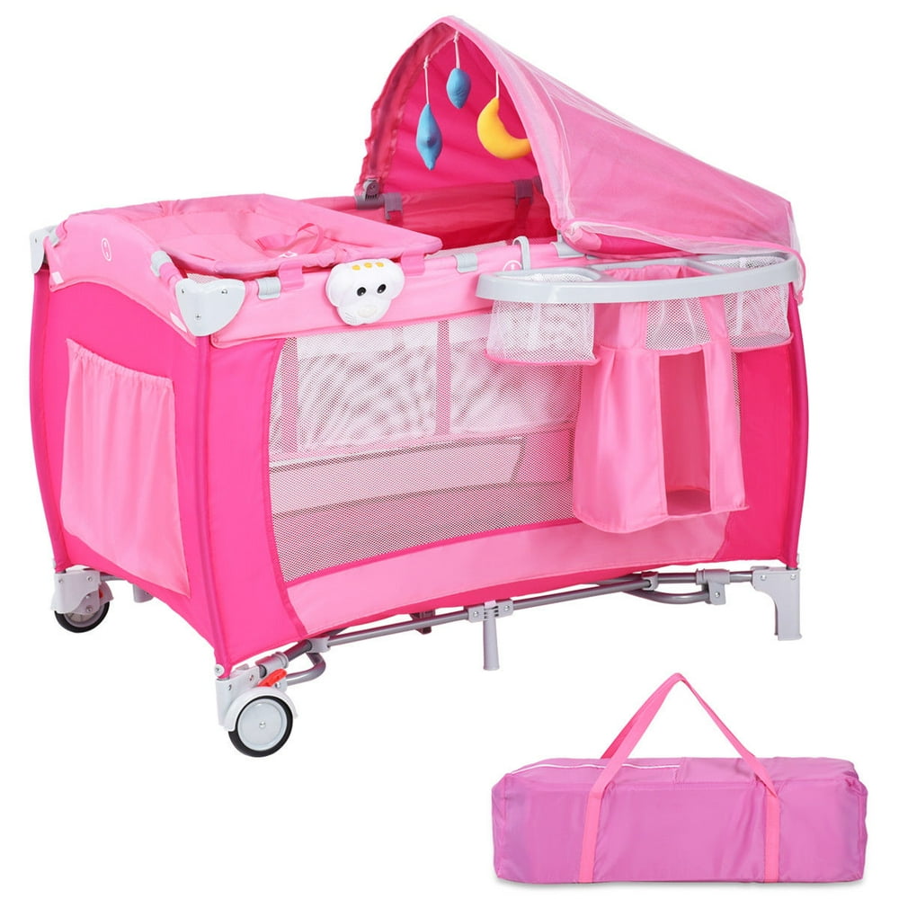 Costway Foldable Baby Crib Playpen Travel Infant Bed Mosquito