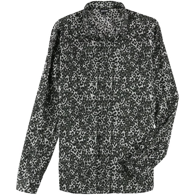 Just Cavalli - Camisa con botones y cuello de águila gris para hombre, color negro, cuello de 56 pulgadas y manga