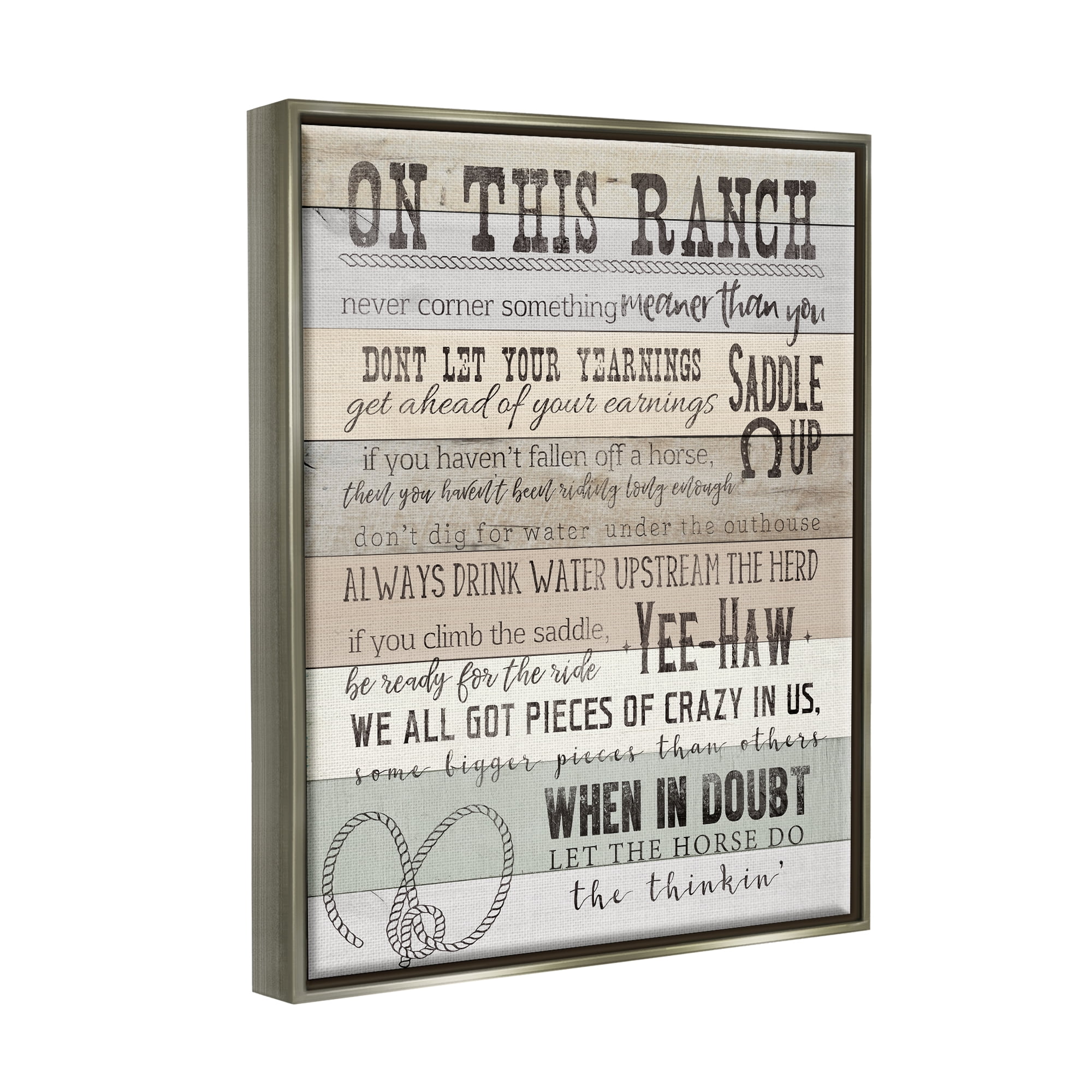 Stupell Industries On This Ranch Rules Typography Painting Gray Floater Framed Canvas Art Print Wall Art, 25 x 31
