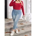 thumbnail image 4 of Weardear Plus Size Tops for Women Slim Fit Square Neck Ribbed Knit Tunic Shirts Long Sleeve Basic T-Shirt, 4 of 6