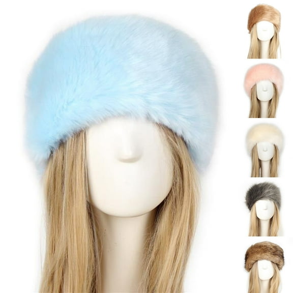 Eoperou Women Winter Hairband Fluffy Thick Elastic Wide Washable Keep Warm Solid Color Empty Top Winter Ski Hat Hats Accessories