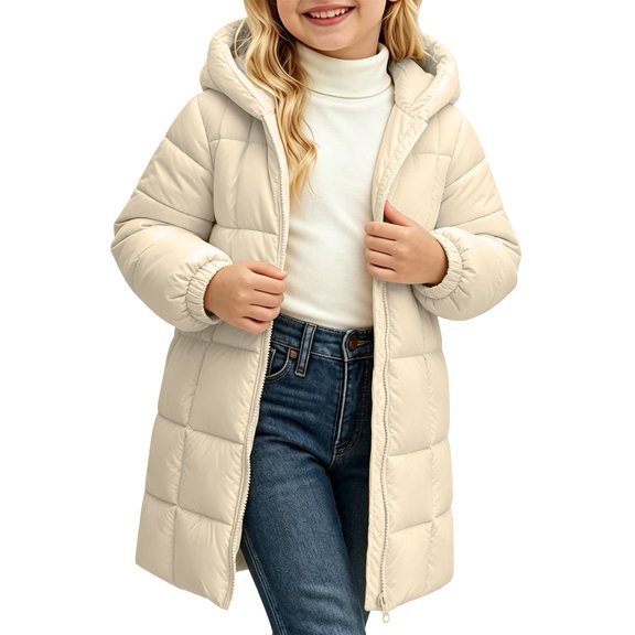 KAUOD Girls Winter Coat Heavyweight Hooded Puffer Jacket Kids Windproof Warm Solid Quilted Padded Down Jackets with Pockets