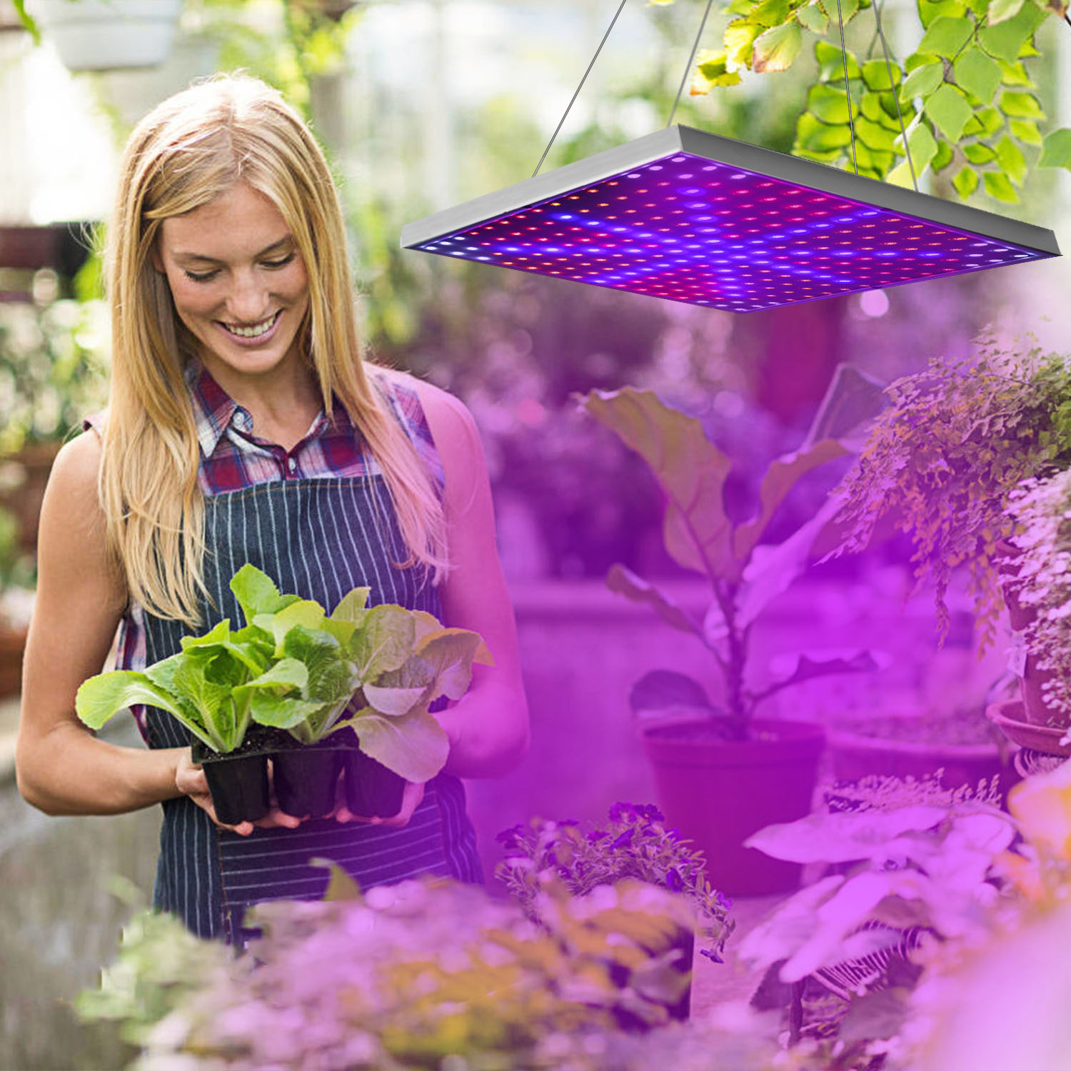 LED Grow Light, Full Spectrum Hanging 225 LEDs Plant Grow Lamp, Indoor Grow Light for Greenhouse Succulents Seedlings Plants Veg and Flower, 15W LED