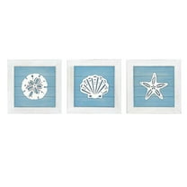 JoyMoreHome Blue Seashells and Starfish Coastal 3D Wall Art, Beach Wall Decor for Bathroom or Coastal Bedroom, Ocean Inspired Seaside Decorations for Home or Beach House