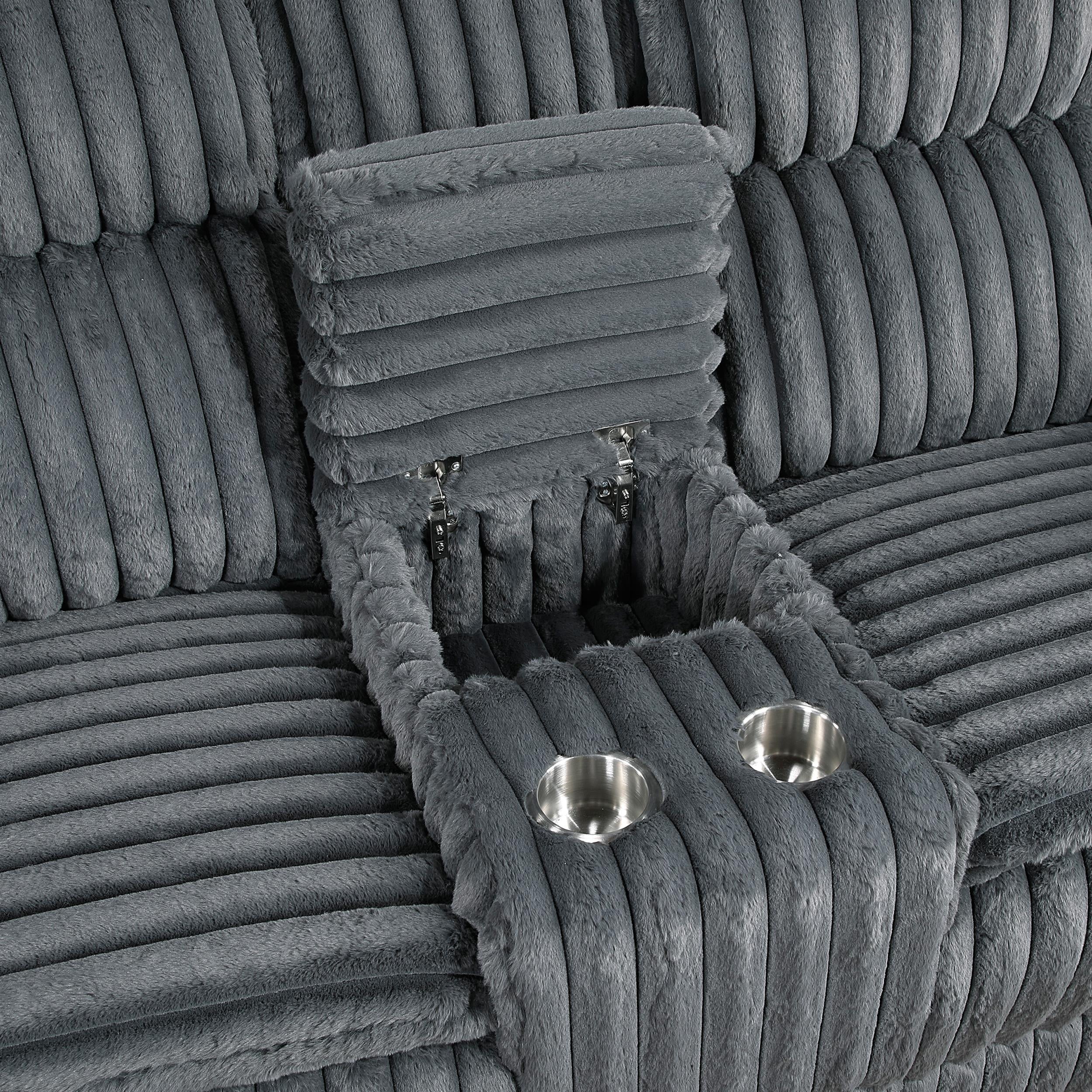 Lexicon Goodland Corduroy Dbl Rclng Love Seat with Center Console in Dark gray