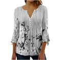 thumbnail image 2 of Pincandy Tops for Women 2025 3/4 Length Sleeve Womens Tops Linen Shirts Crewneck Tunic Loose Fit Plus Size Vacation Blouses, 2 of 5