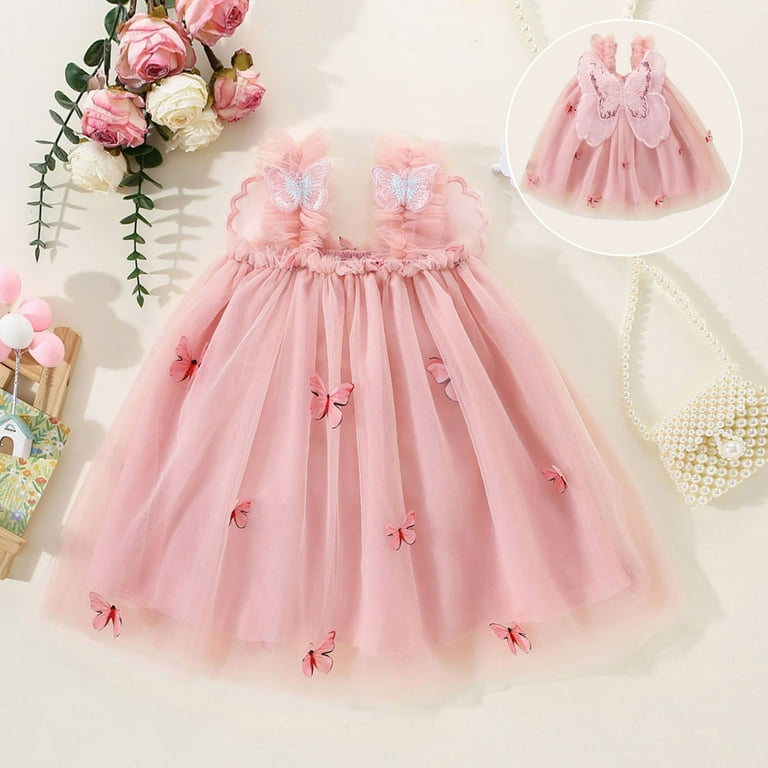 Zhuashum Easter Dresses For Baby Girls 6-12 Months Toddler Solid Color  Sleeveless Lace Ruffles Dress Dance Party Princess Sundress Soft Outfits  Pink - Walmart.com